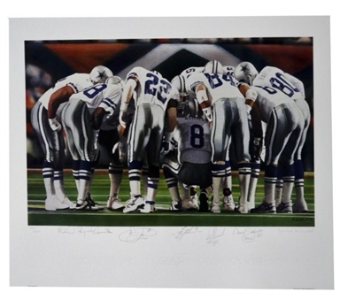 Dallas Cowboys Large Lithograph Signed By Emmitt Smith, Aikman, Irvin, Johnston, & Novacek
